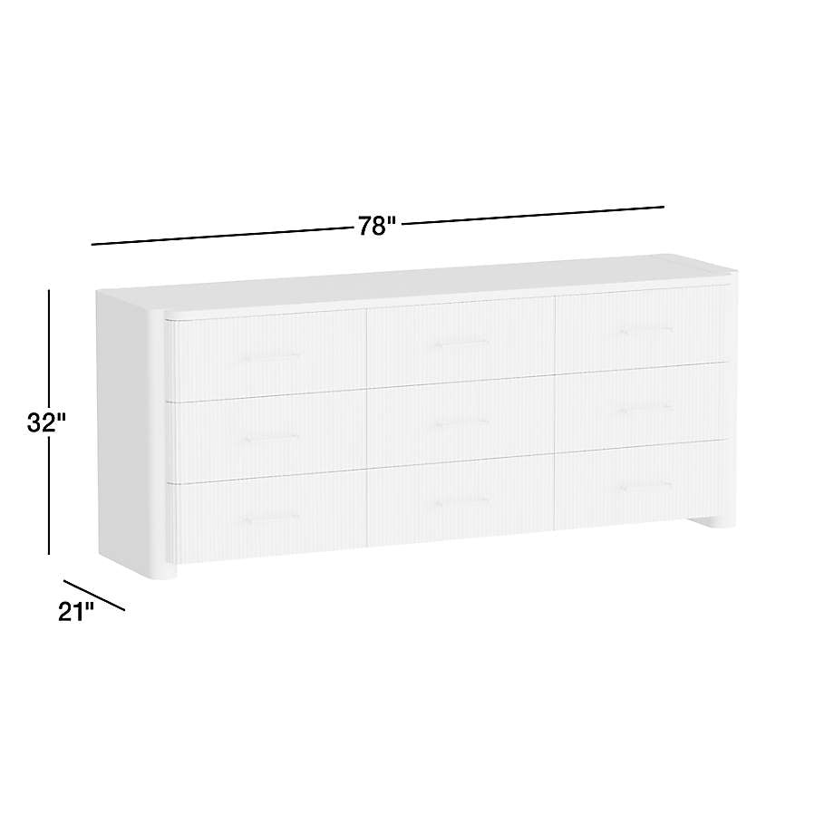 Kensington 78" Natural Oak Wood Fluted 9-Drawer Dresser