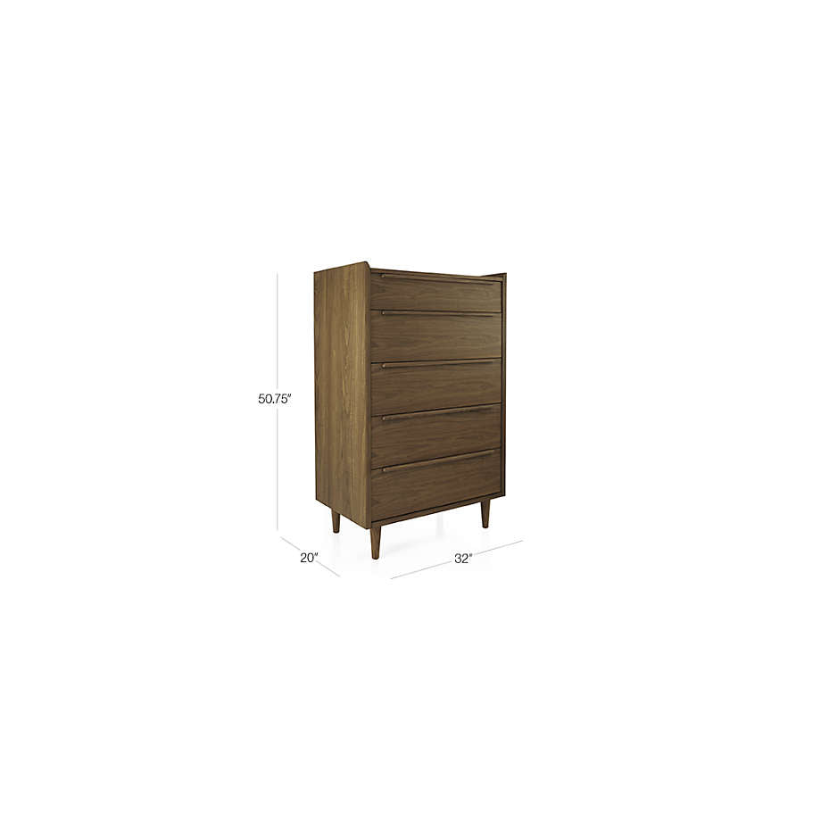 Tate 32" Walnut Wood 5-Drawer Tall Dresser