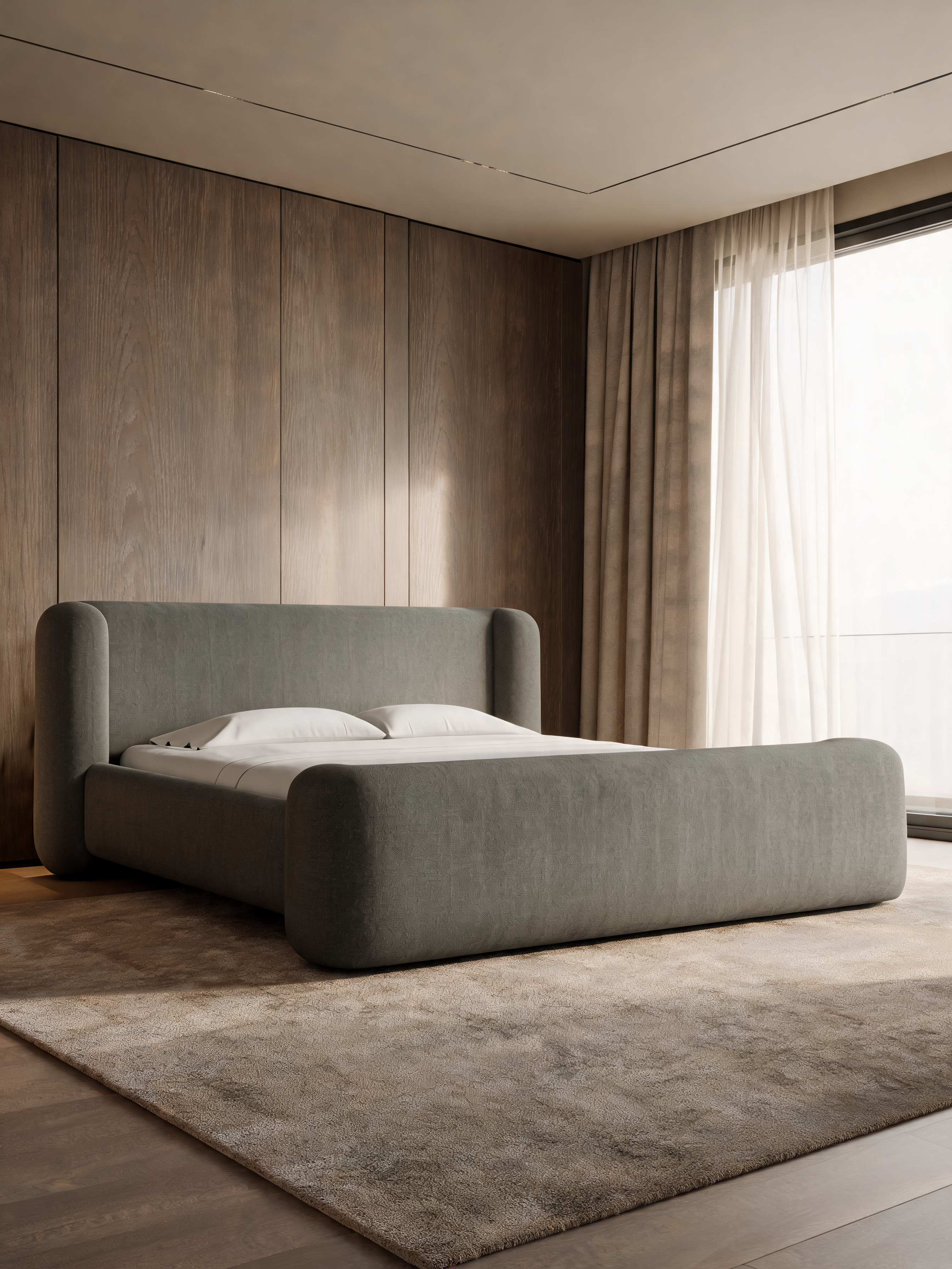 Salone Curved Shelter Upholstered King Bed