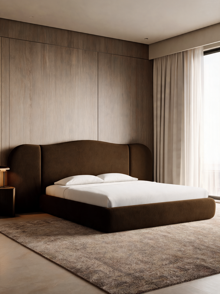 Seraph Upholstered Extended Winged King Bed