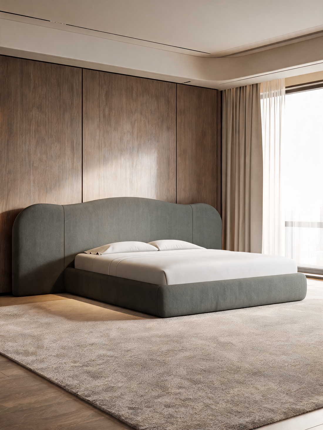 Seraph Upholstered Extended Winged King Bed