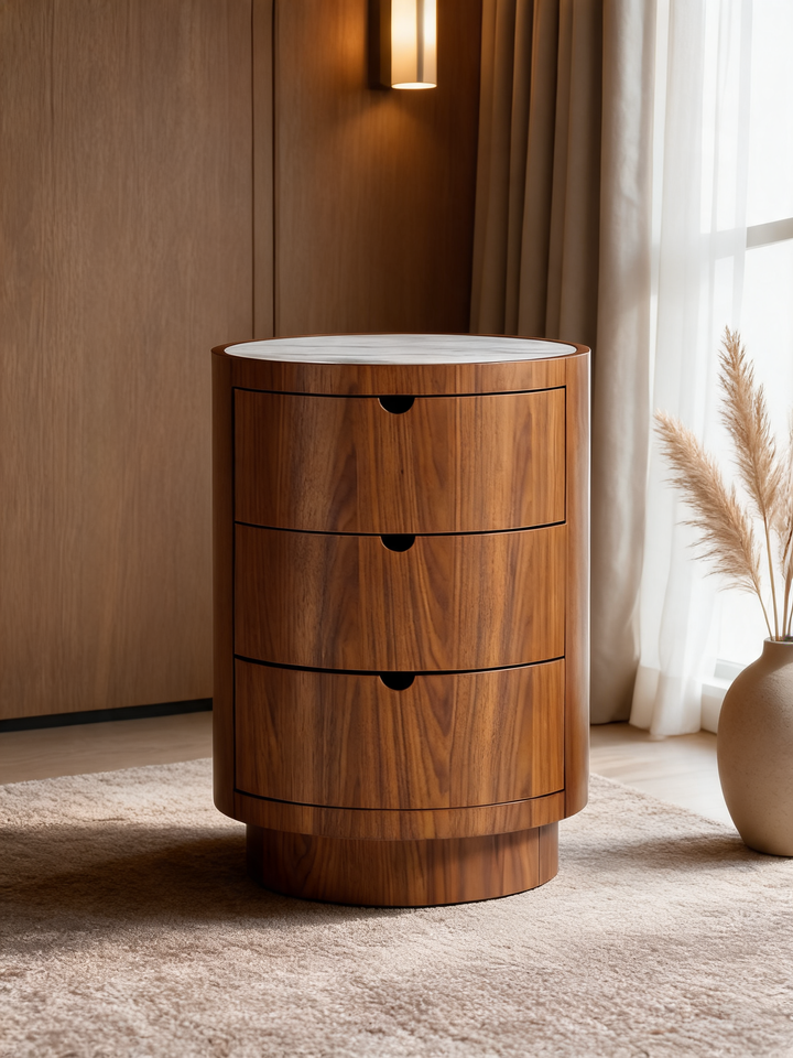 Gracia 18" Walnut Wood and Marble Nightstand