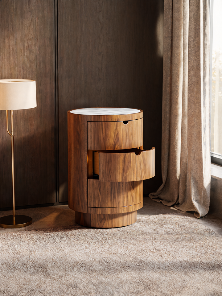 Gracia 18" Walnut Wood and Marble Nightstand