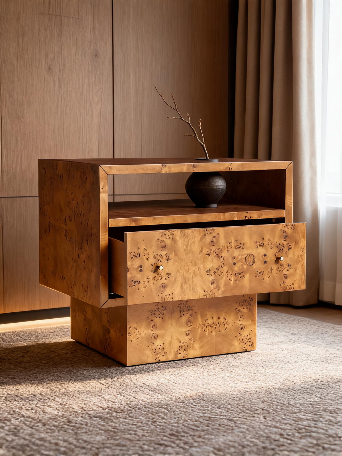 Ambrose 26" Mappa Burl Wood Nightstand