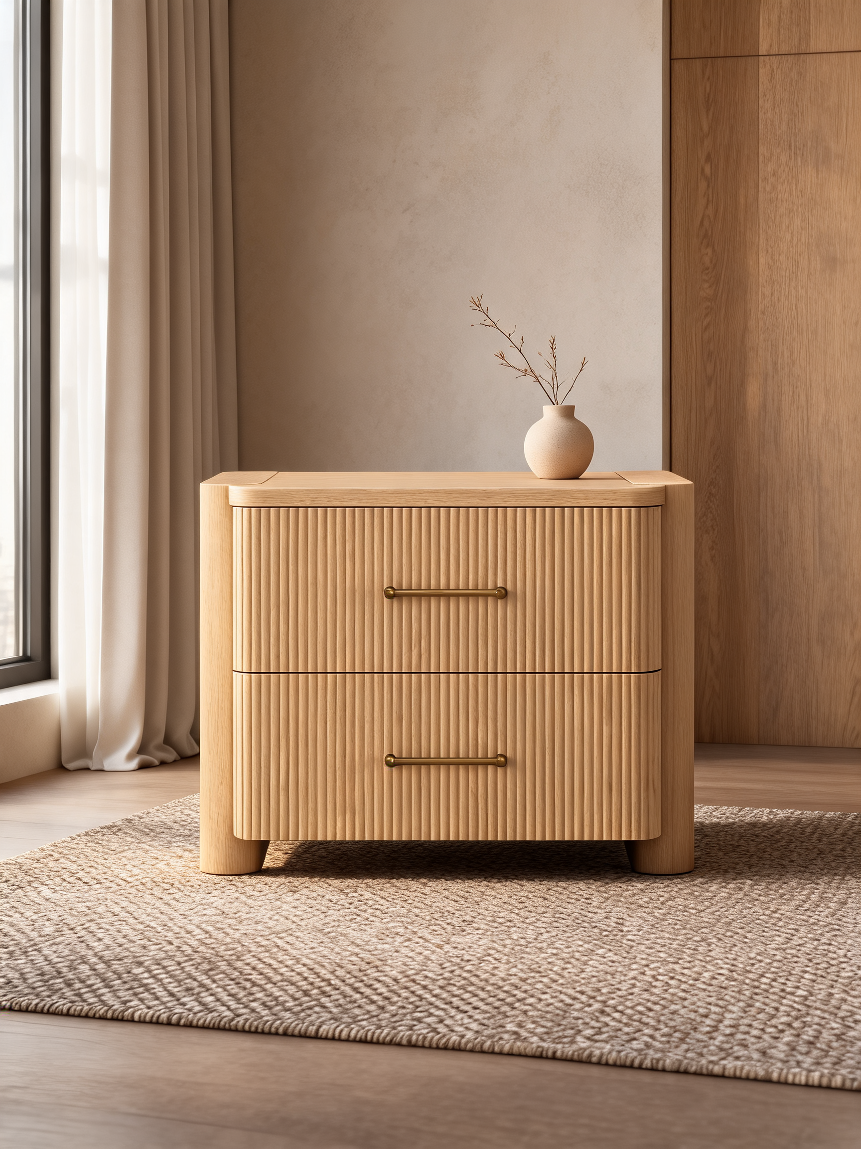 Kensington 29" White Oak Wood Fluted Charging Nightstand