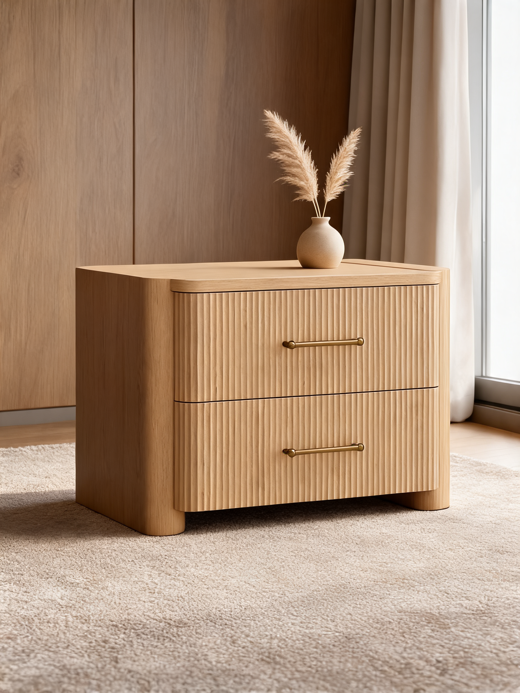 Kensington 29" White Oak Wood Fluted Charging Nightstand