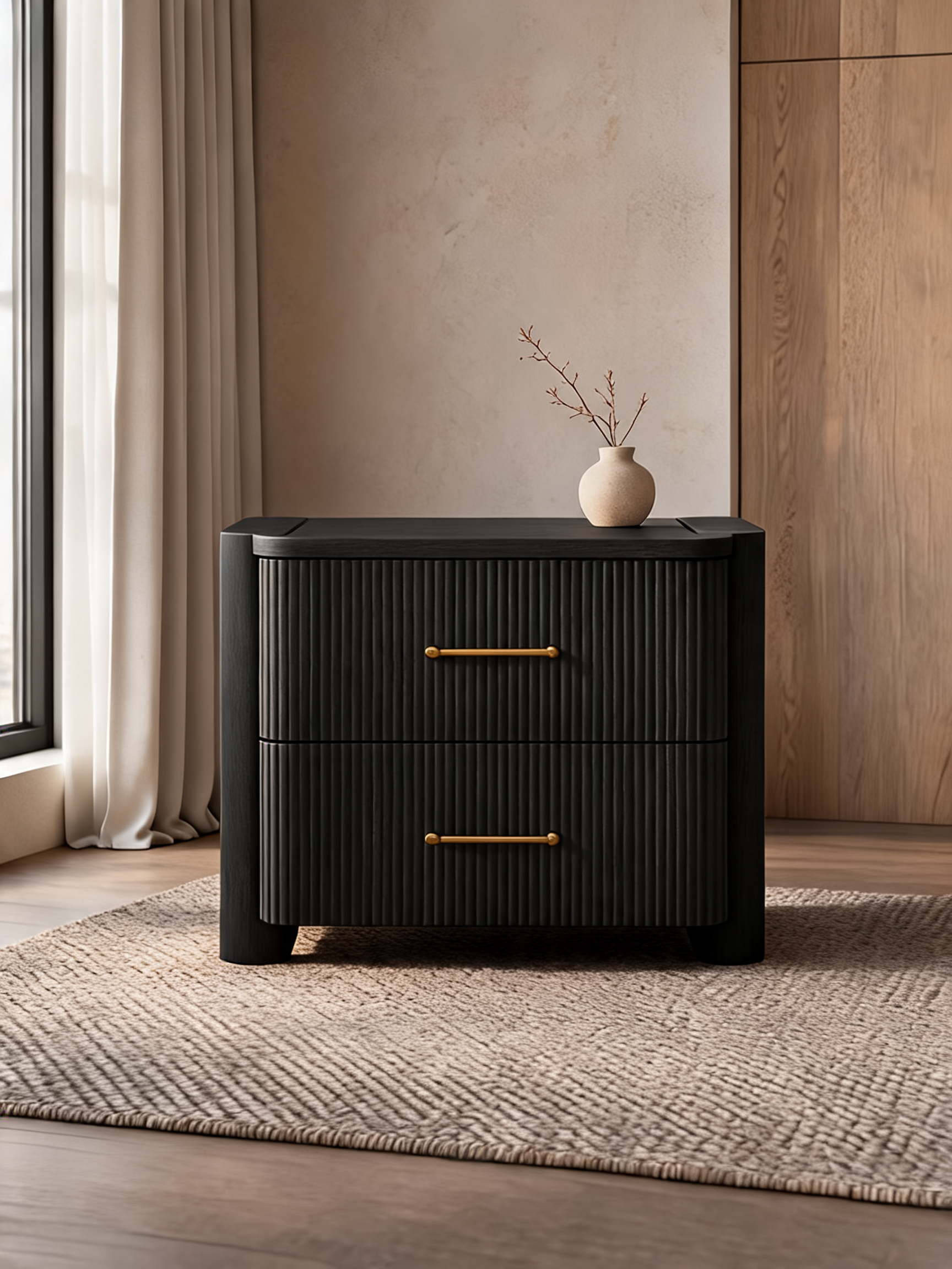Kensington 29" White Oak Wood Fluted Charging Nightstand