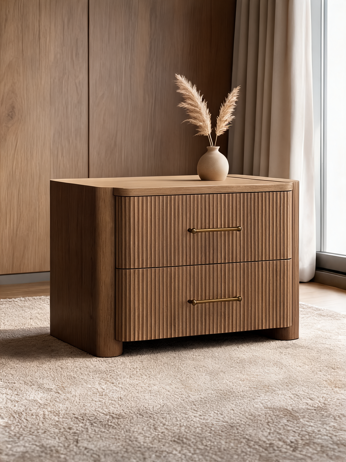 Kensington 29" White Oak Wood Fluted Charging Nightstand