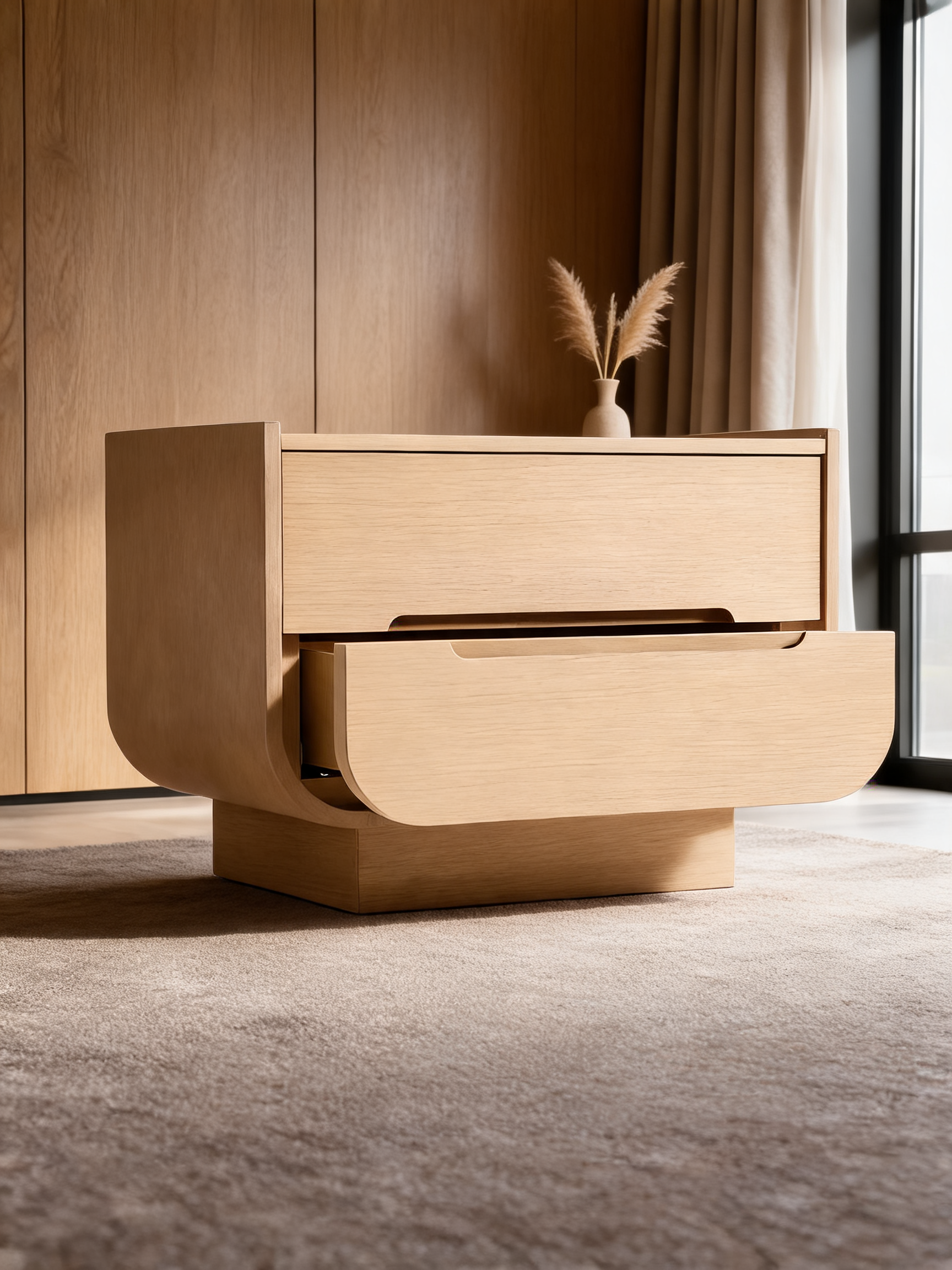 Venice 29" Leather and Oak Wood Nightstand by Brigette Romanek