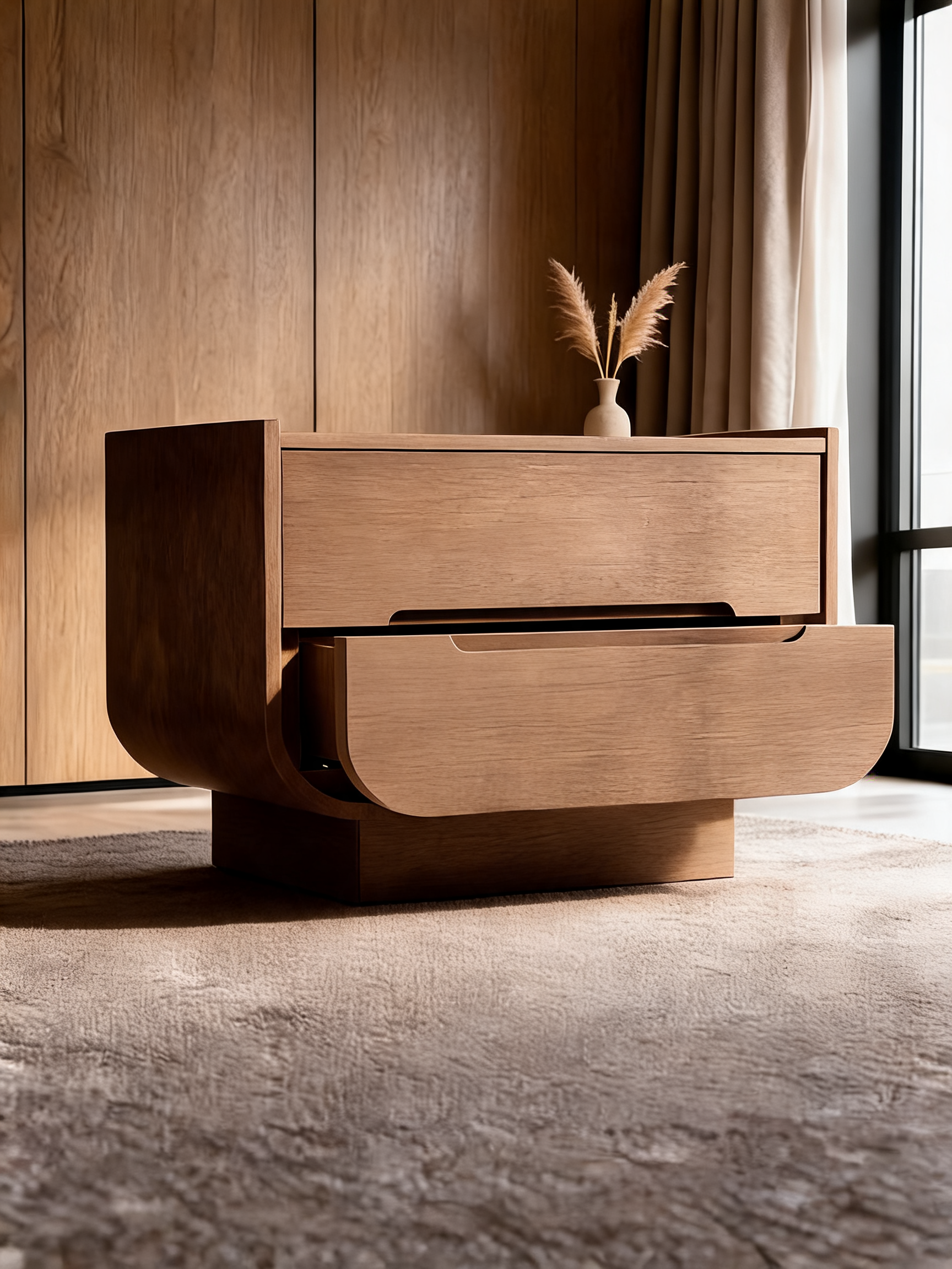 Venice 29" Leather and Oak Wood Nightstand by Brigette Romanek