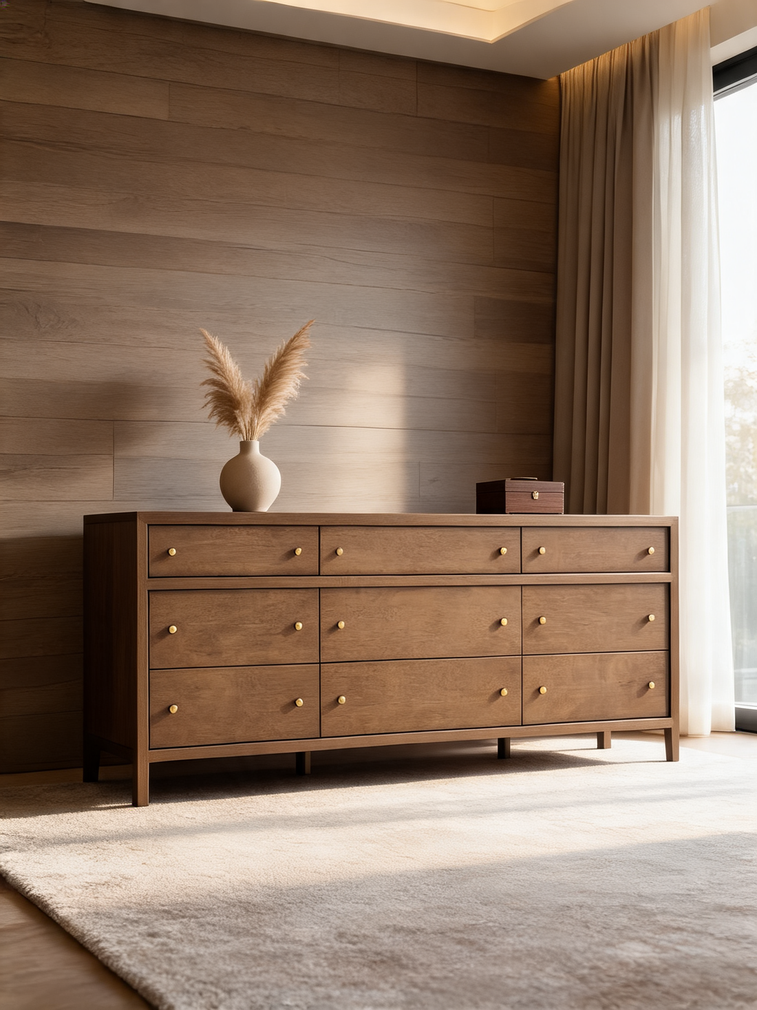 Keane 84" Black Solid Wood 9-Drawer Dresser