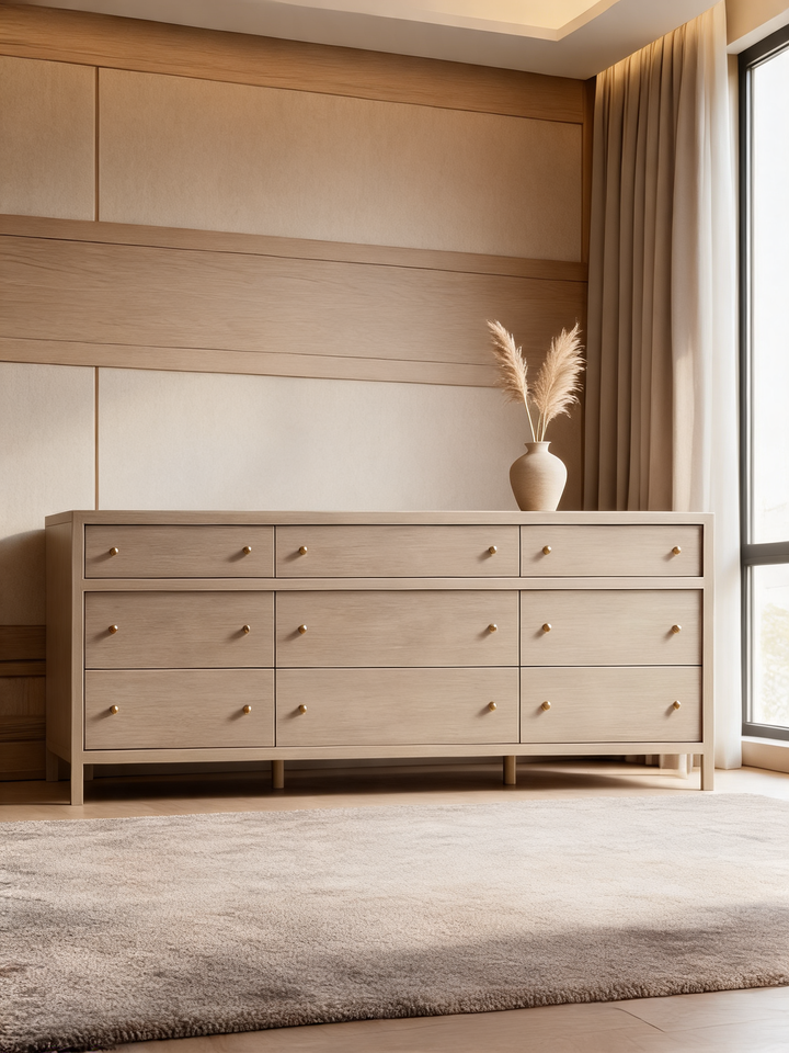 Keane 84" Black Solid Wood 9-Drawer Dresser