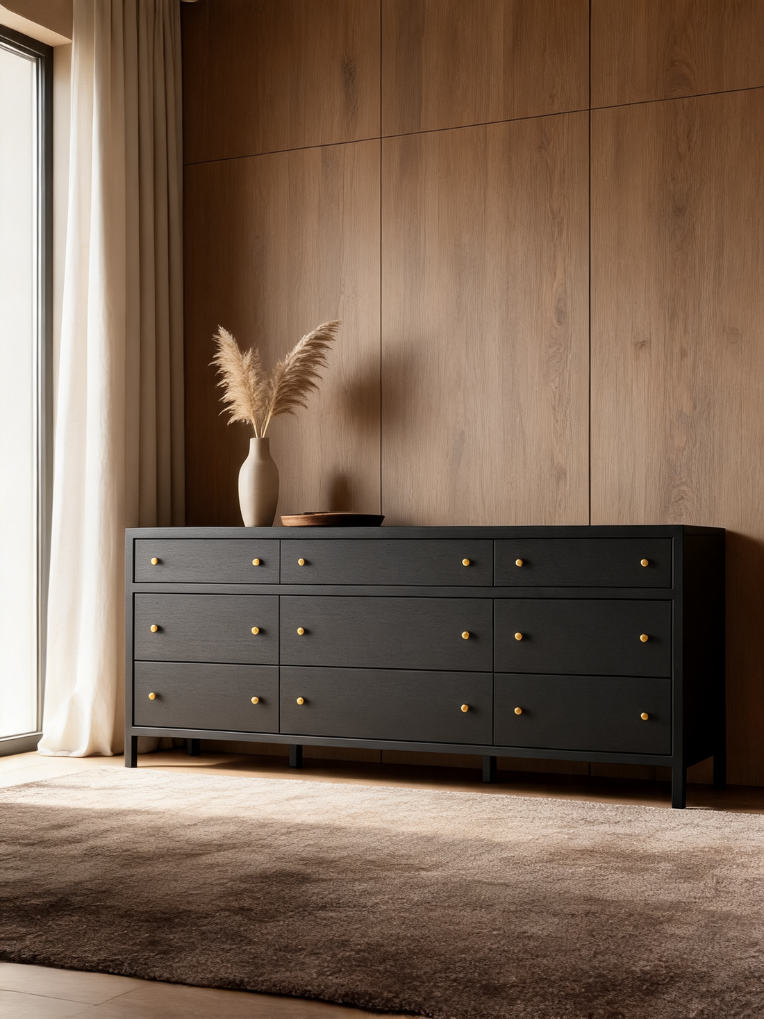 Keane 84" Black Solid Wood 9-Drawer Dresser