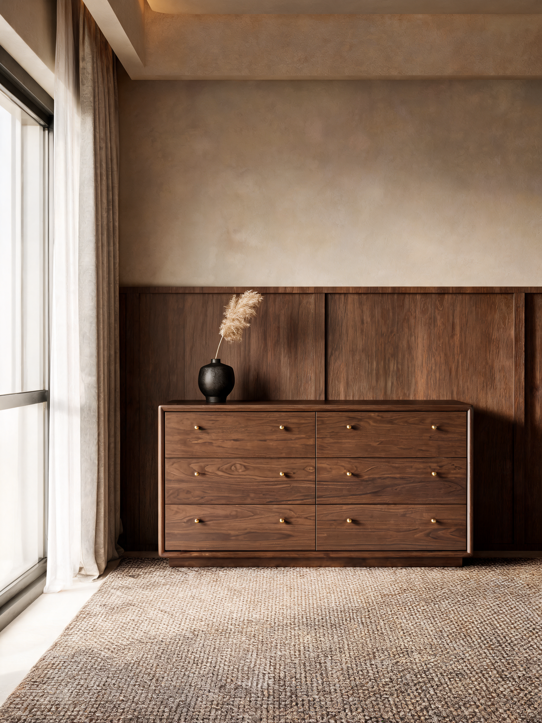 Lafayette 62" Whitewashed Wood 6-Drawer Dresser