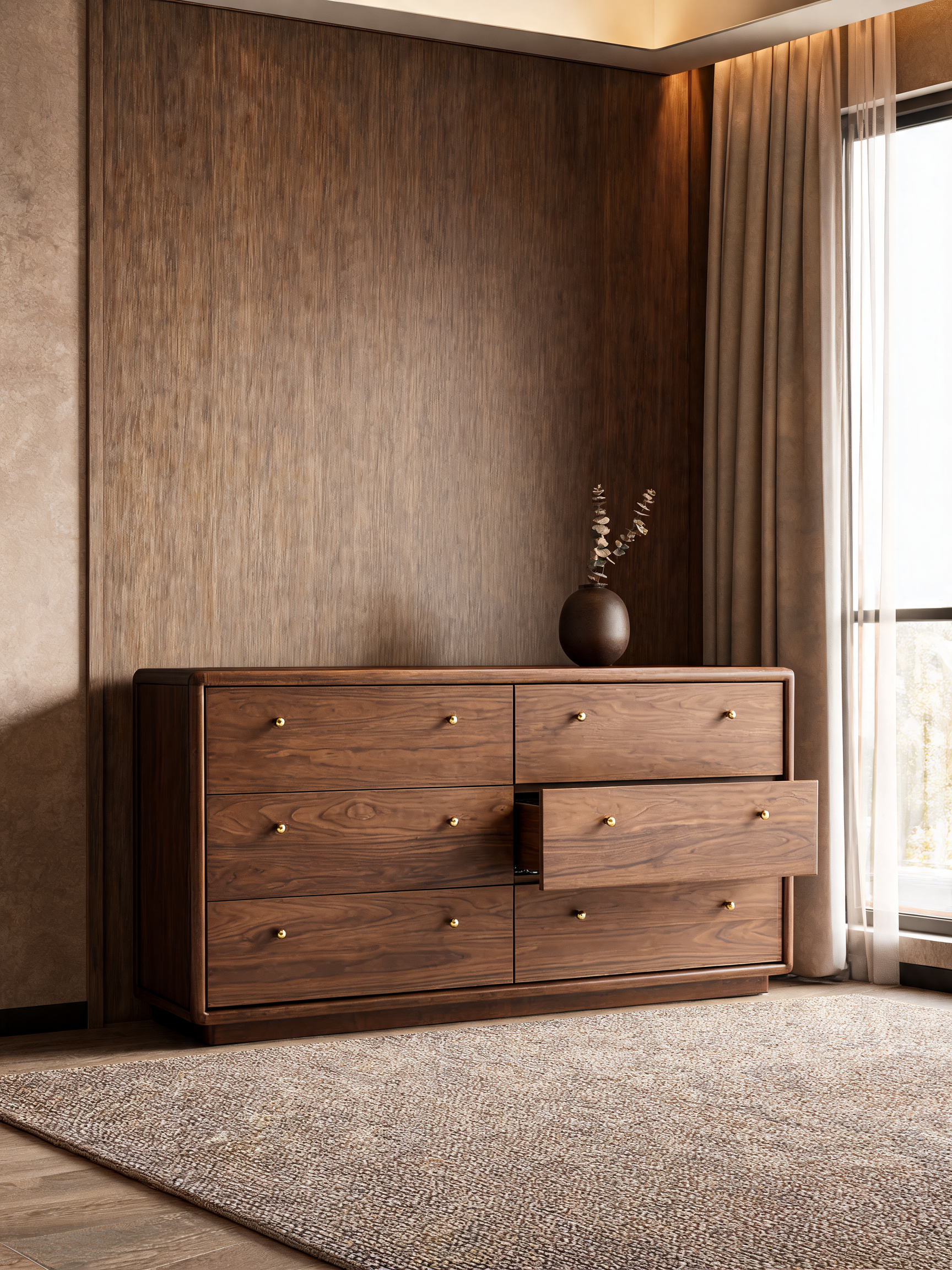Lafayette 62" Whitewashed Wood 6-Drawer Dresser