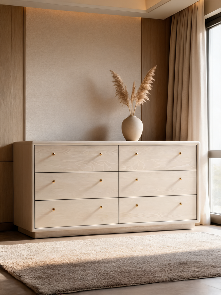 Lafayette 62" Whitewashed Wood 6-Drawer Dresser