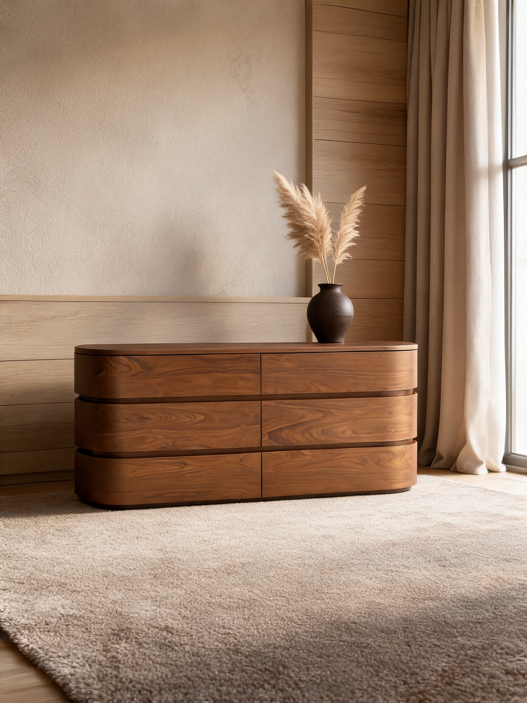 Milano 62" Walnut Wood 6-Drawer Dresser