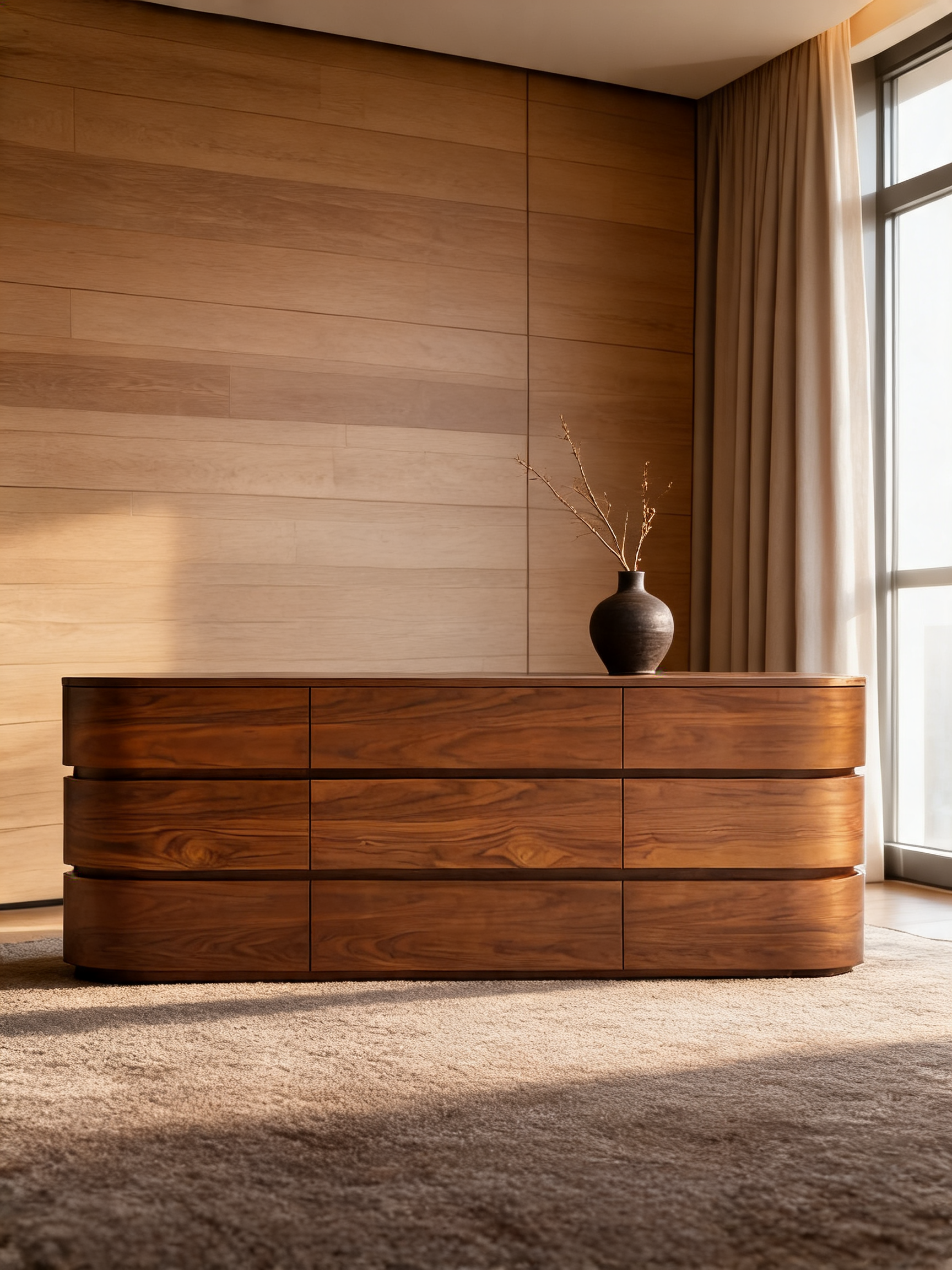 Milano 62" Walnut Wood 6-Drawer Dresser
