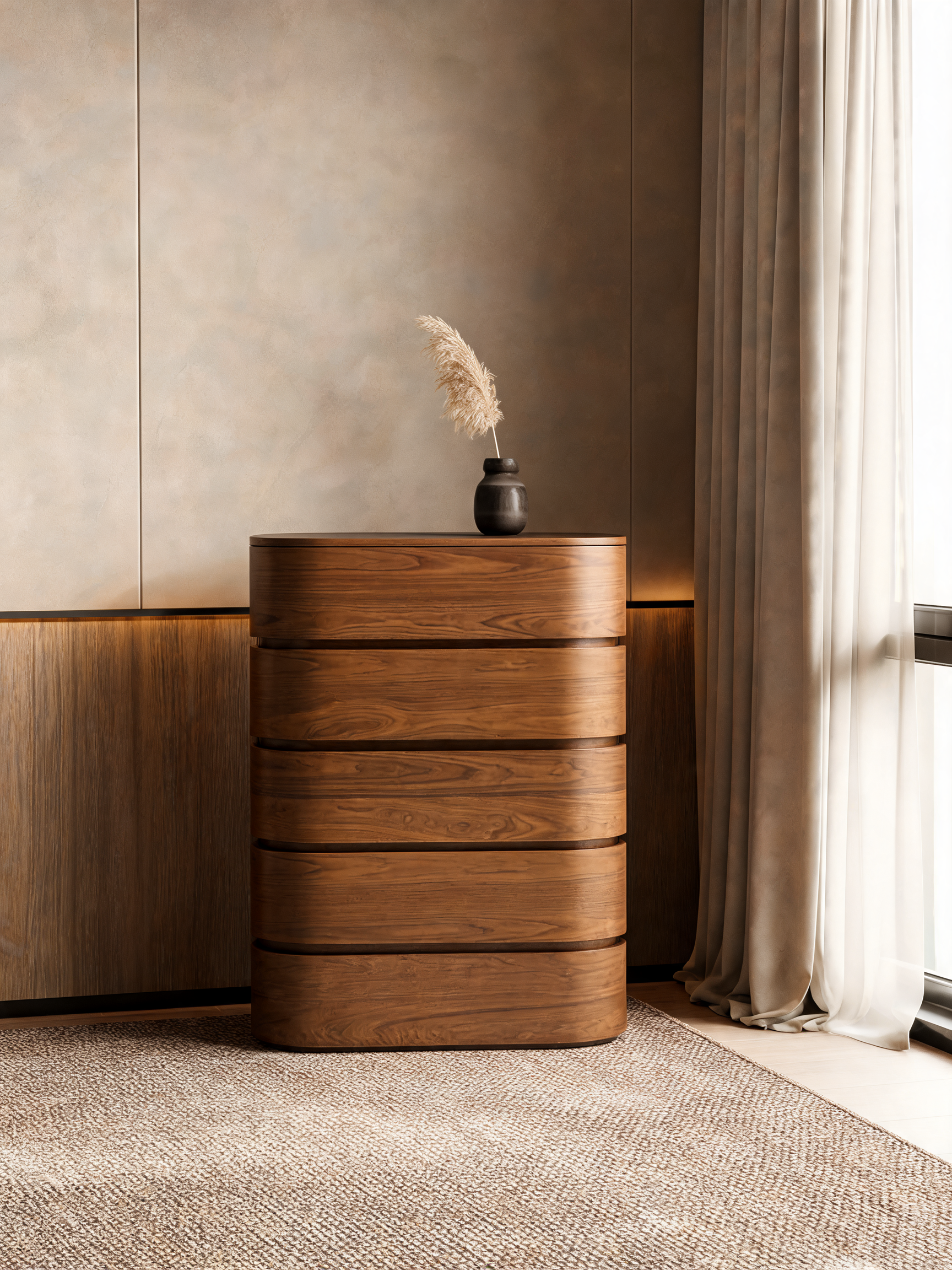 Milano 62" Walnut Wood 6-Drawer Dresser