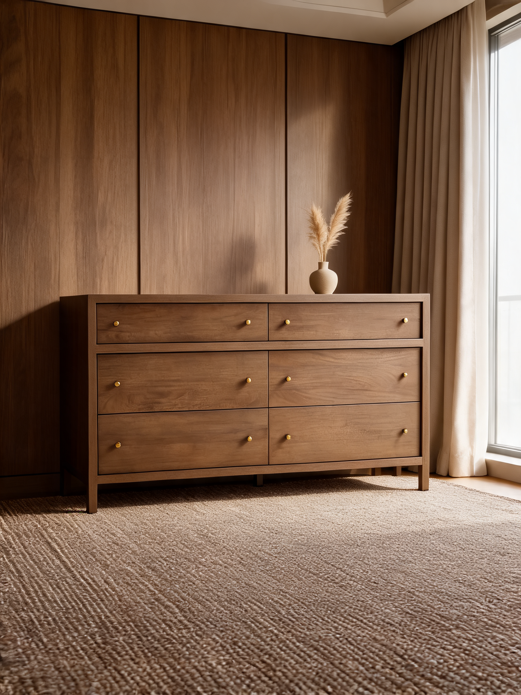 Tate 68" Walnut Wood 9-Drawer Dresser