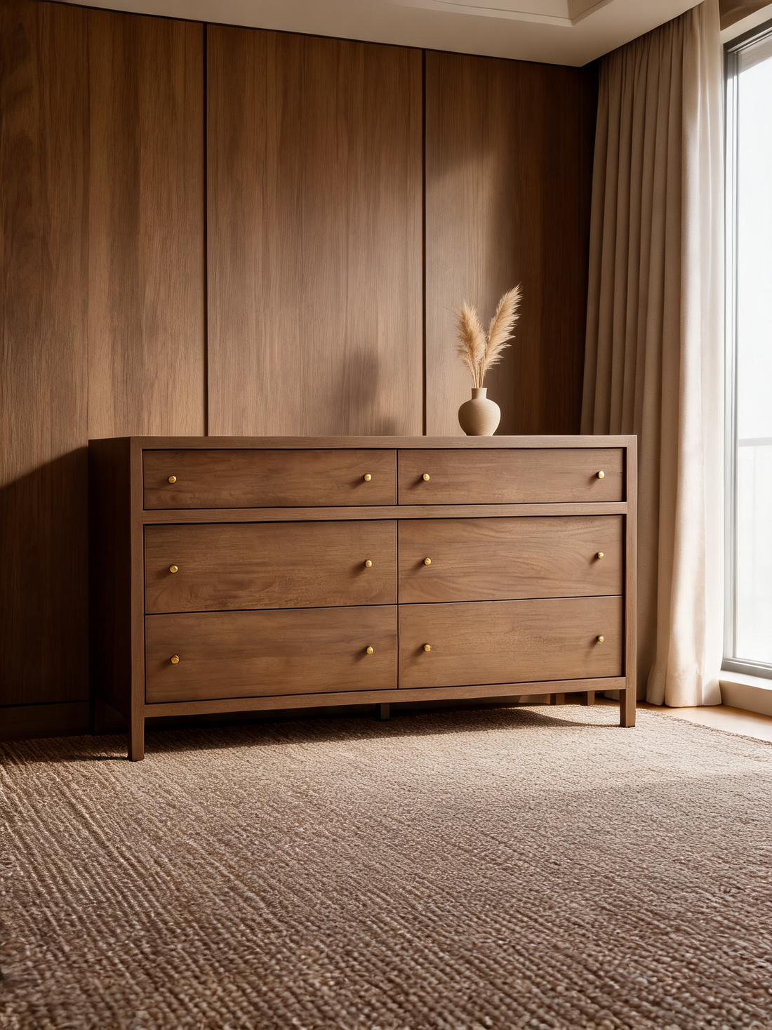 Tate 68" Walnut Wood 9-Drawer Dresser