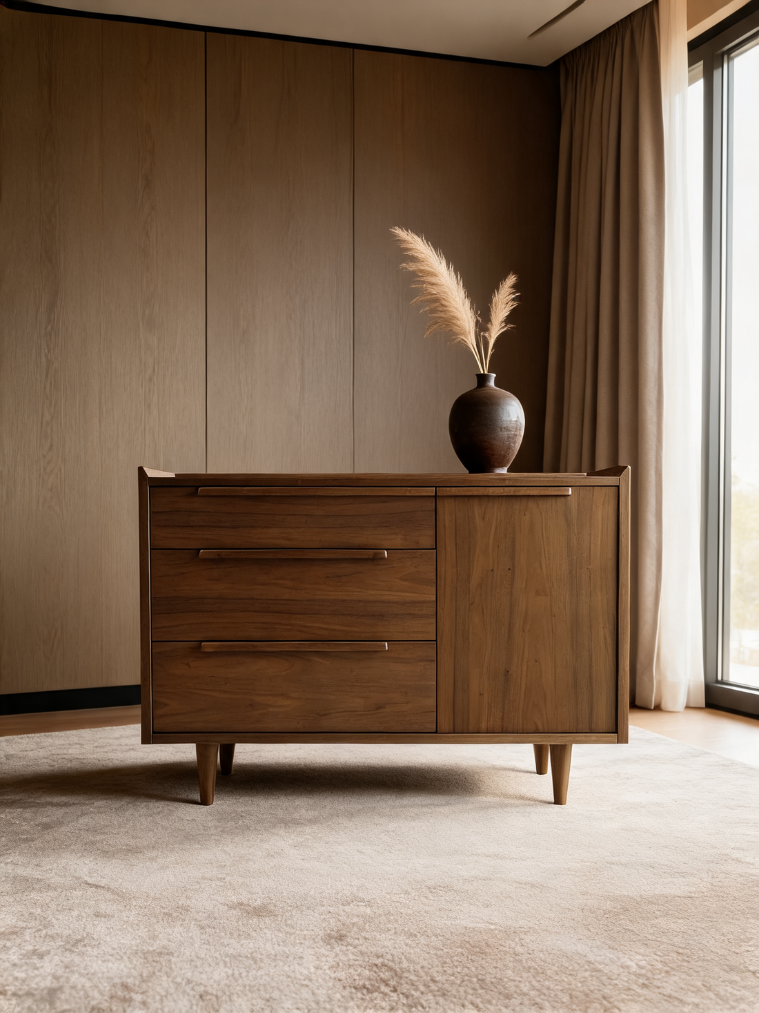 Tate 32" Walnut Wood 5-Drawer Tall Dresser