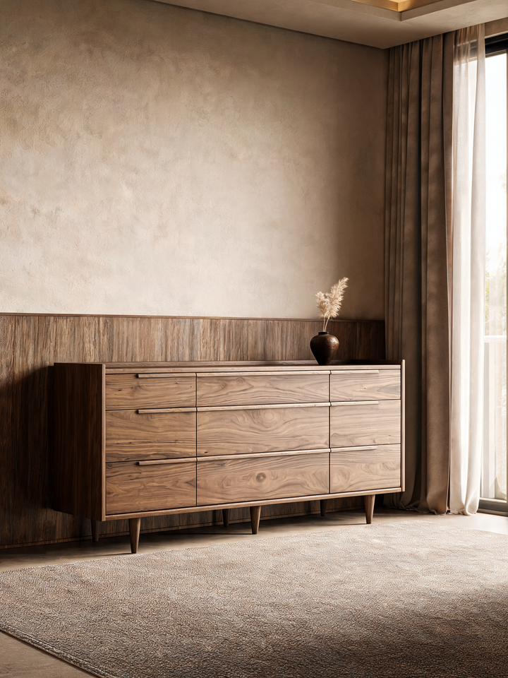 Tate 32" Walnut Wood 5-Drawer Tall Dresser