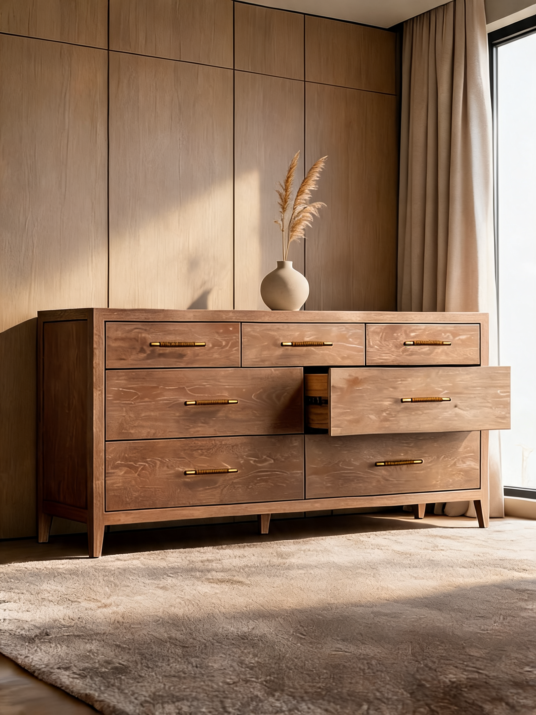 Clairemont 72" Natural Oak Wood 7-Drawer Dresser