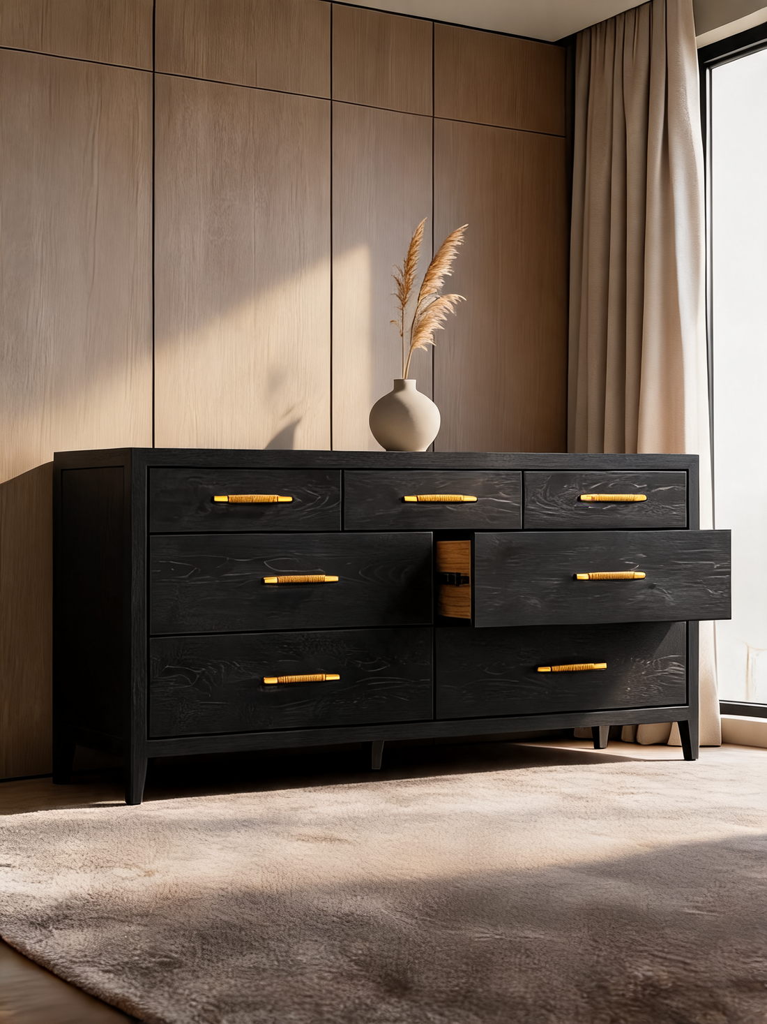 Clairemont 72" Natural Oak Wood 7-Drawer Dresser