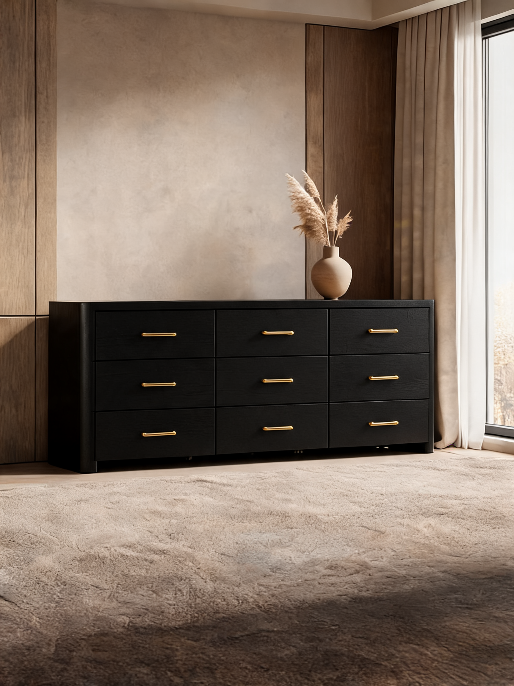 Kensington 78" Natural Oak Wood Fluted 9-Drawer Dresser