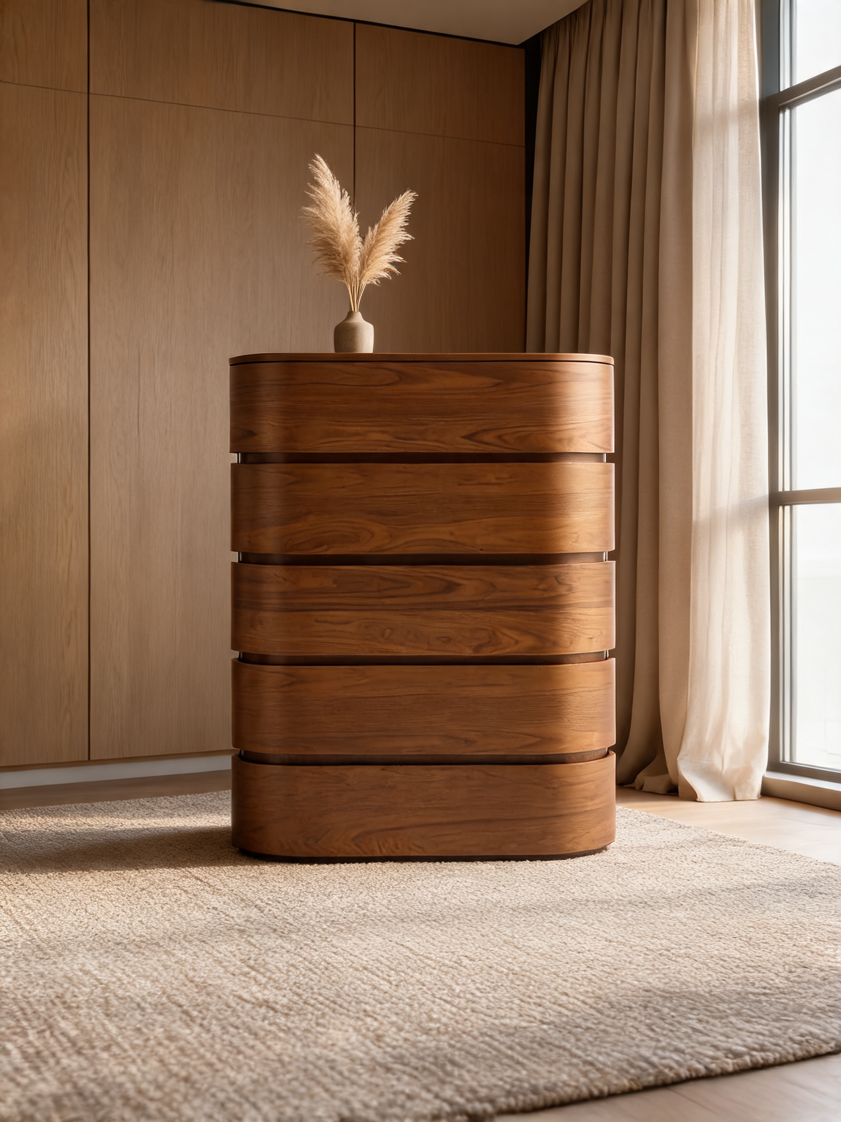 Milano 62" Walnut Wood 6-Drawer Dresser