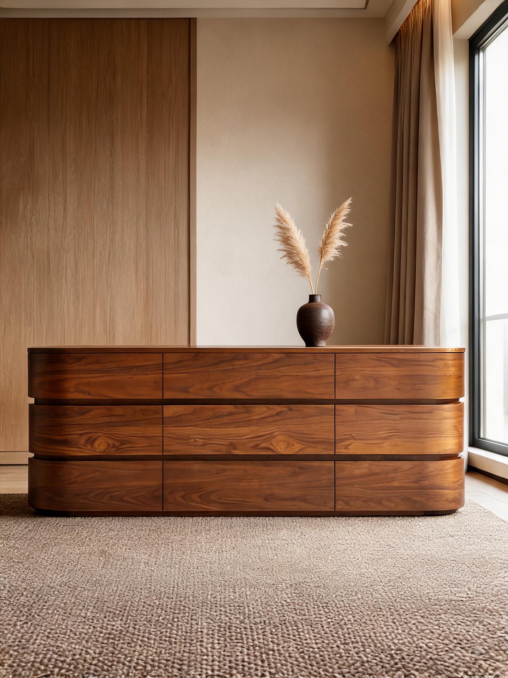 Milano 62" Walnut Wood 6-Drawer Dresser