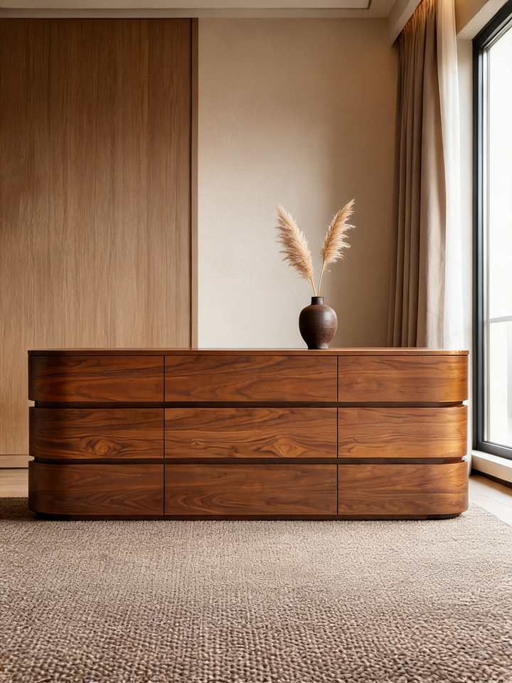 Milano 62" Walnut Wood 6-Drawer Dresser