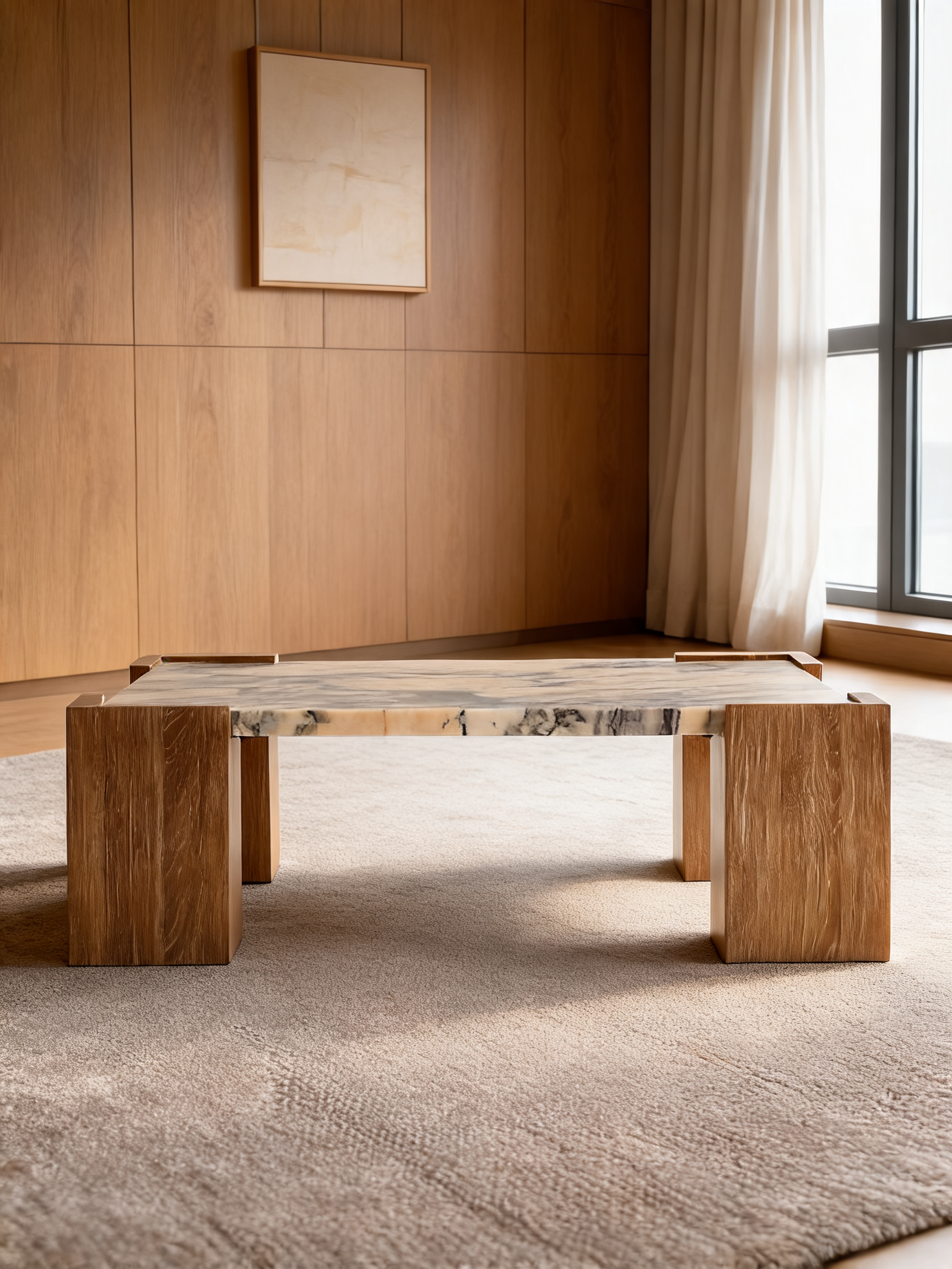 Elysia Marble and Oak Wood 45" Square Coffee Table by Jeremiah Brent