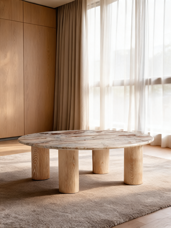 Homage Marble and White Oak Wood 60" Oval Coffee Table