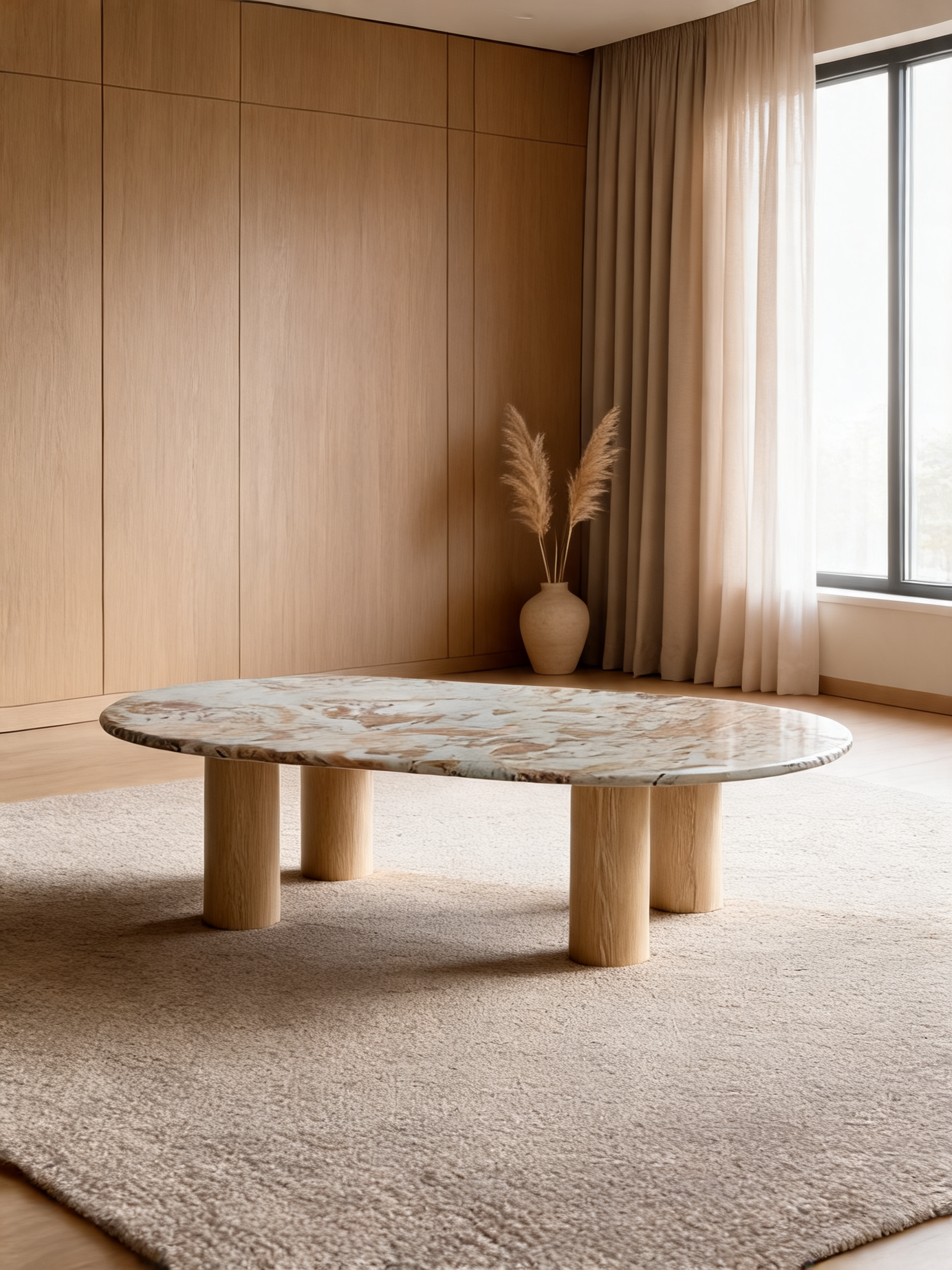 Homage Marble and White Oak Wood 60" Oval Coffee Table