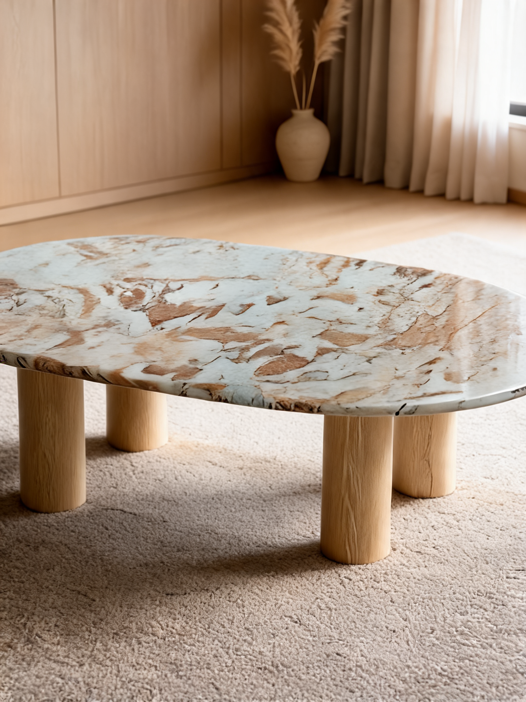 Homage Marble and White Oak Wood 60" Oval Coffee Table