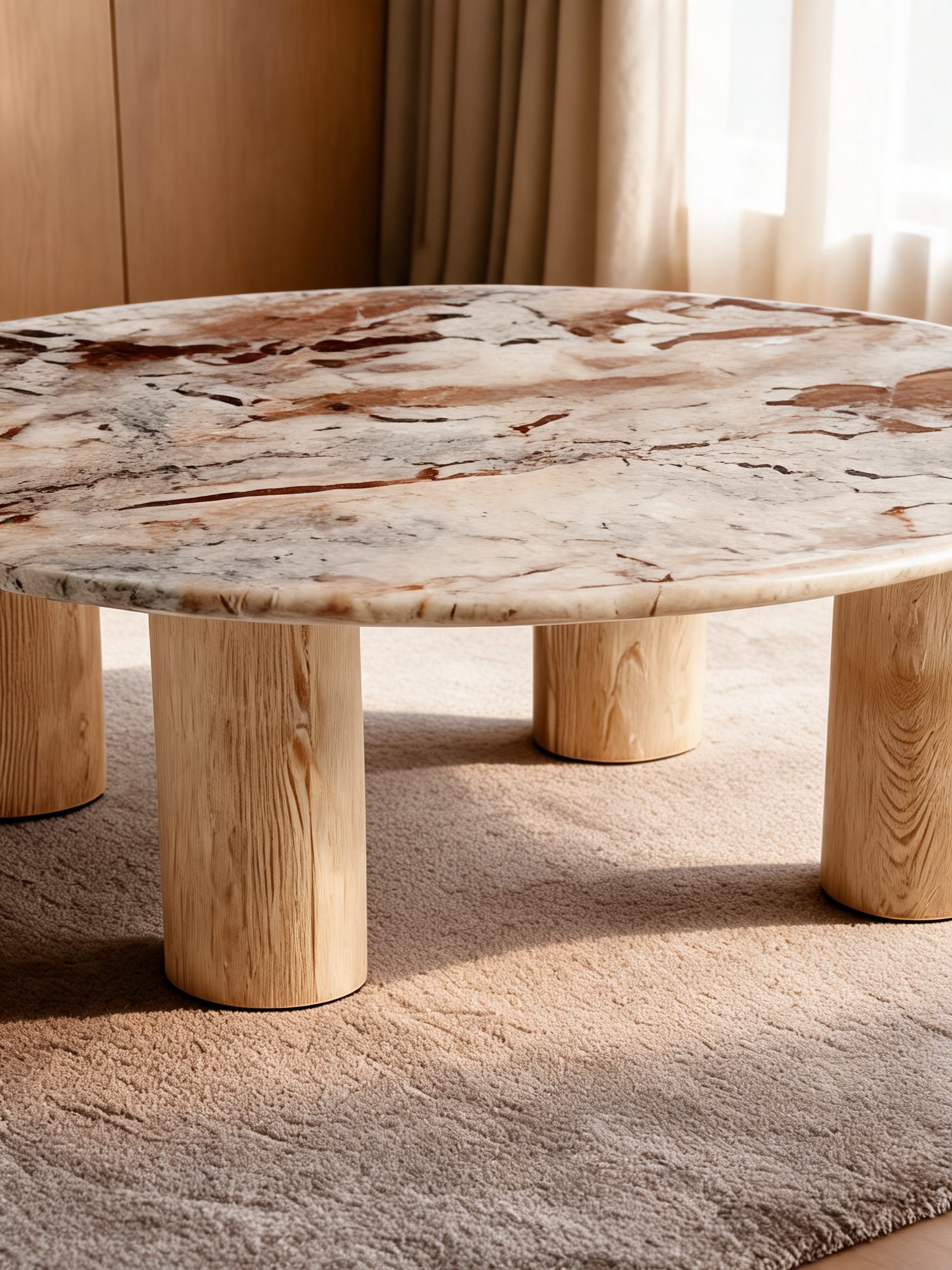 Homage Marble and White Oak Wood 60" Oval Coffee Table