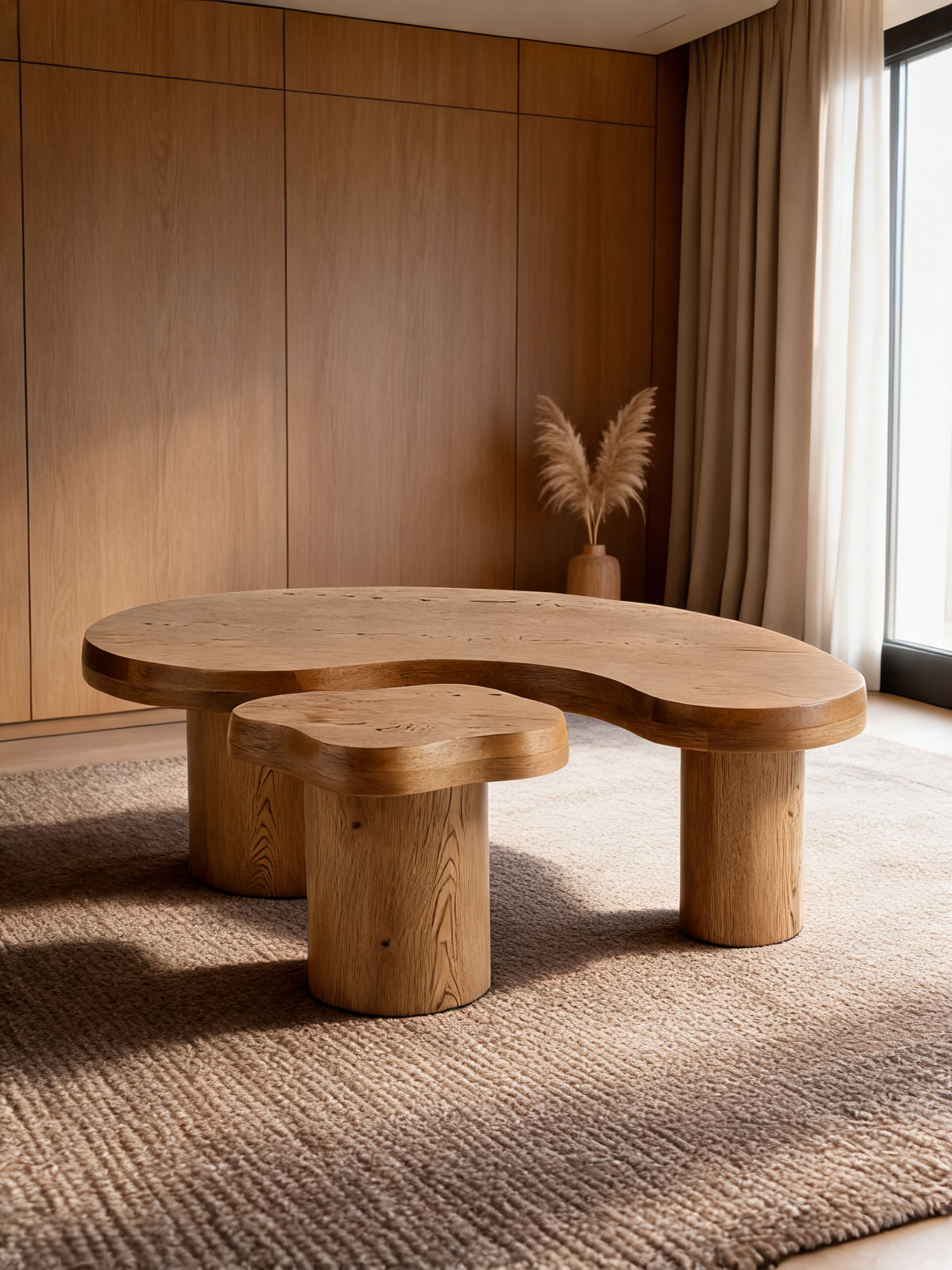 Augie Brown Oak Wood Nesting Coffee Tables by Jake Arnold