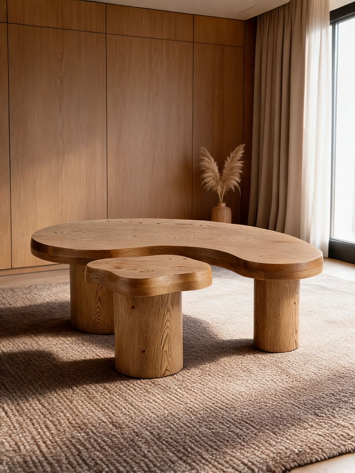 Augie Brown Oak Wood Nesting Coffee Tables by Jake Arnold