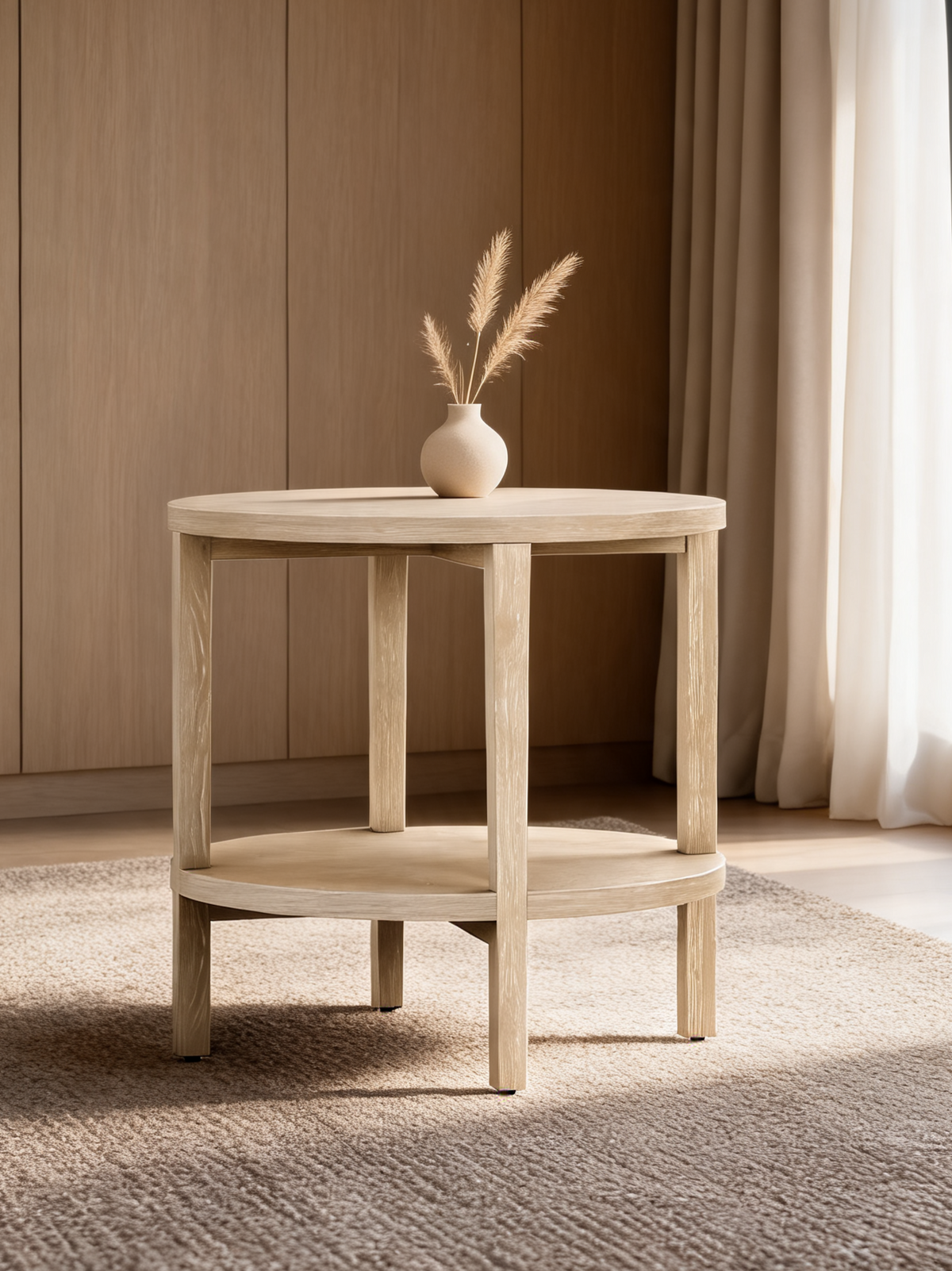Clairemont Natural Oak Wood Round End Table