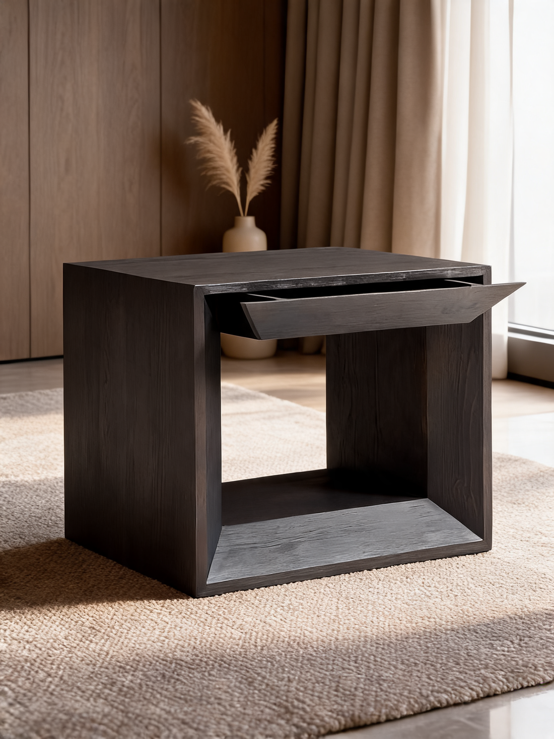 Vernon Ebonized Wood 26" Rectangular End Table with Drawer