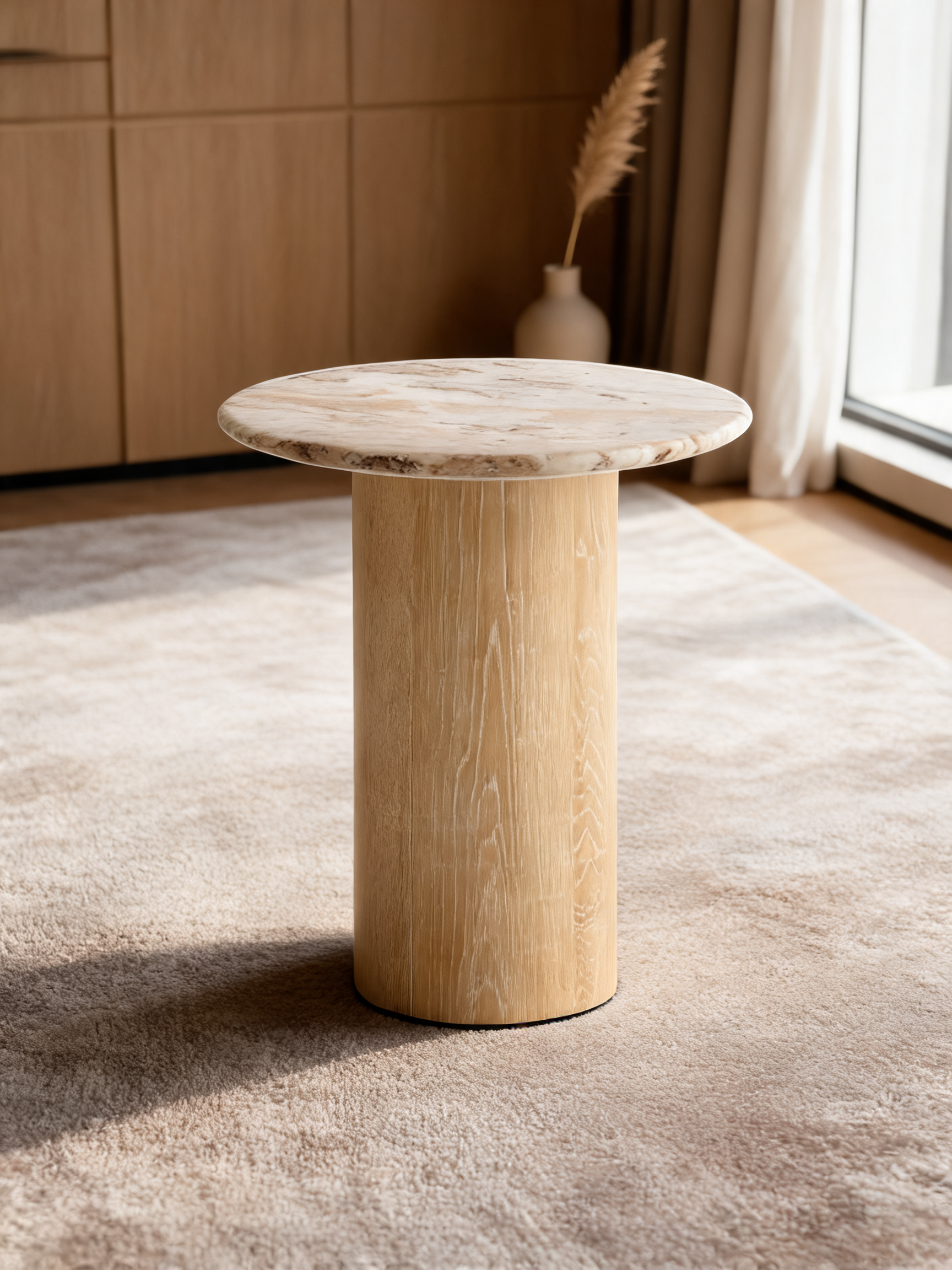Homage Marble and White Oak 20" Side Table, Set of 2