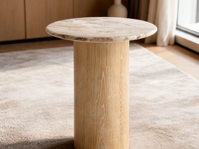 Homage Marble and White Oak 20" Side Table, Set of 2