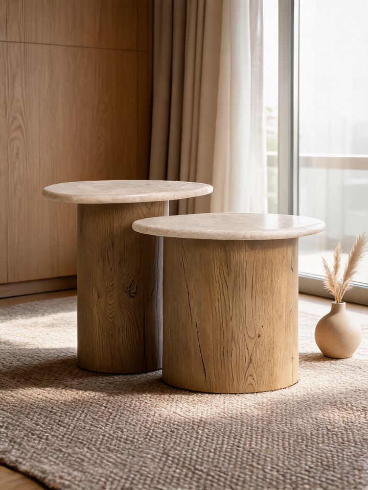 Eden Cappuccino Marble Nesting End Table